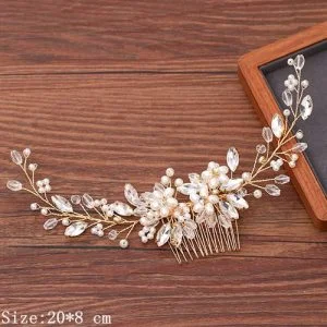 Broche à cheveux mariage doré avec perles