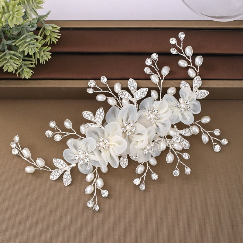 Set De 4 Accessoires Cheveux Mariage HABNI – Peigne Et épingles à Fleurs, Perles Et Strass (blanc Nacré)