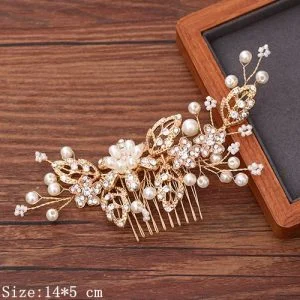 Broche à cheveux mariage doré avec perles