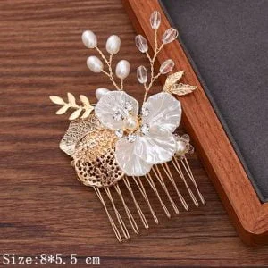 Broche à cheveux mariage doré avec perles