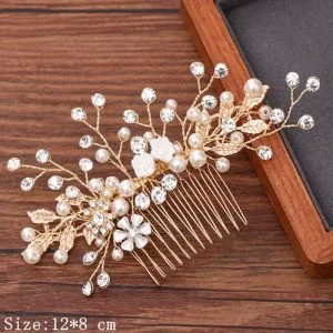 Broche à cheveux mariage doré avec perles