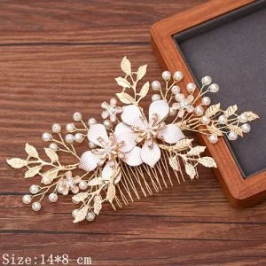 Broche à cheveux mariage doré avec perles