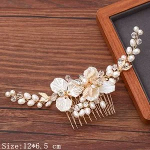 Broche à cheveux mariage doré avec perles