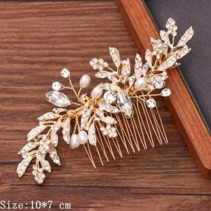 Broche à cheveux mariage doré avec perles