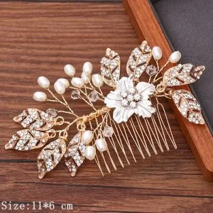 Broche à cheveux mariage doré avec perles