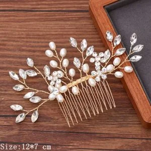 Broche à cheveux mariage doré avec perles