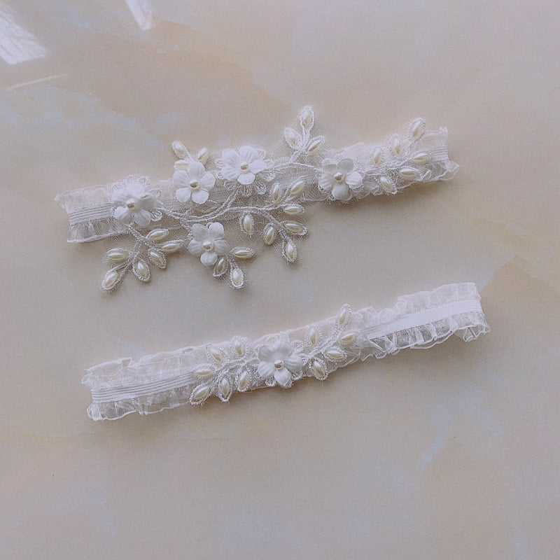 Jarretière mariage en perles et dentelle élastique en deux pièces Jarretière mariage en perles et dentelle élastique en deux pièces