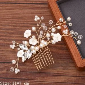 Broche à cheveux mariage doré avec perles