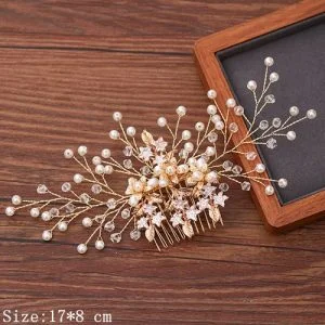 Broche à cheveux mariage doré avec perles