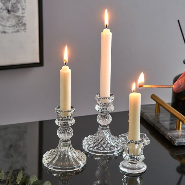 NUPTIO Lot De 2 Bougeoirs En Verre Transparent Pour Bougies Pilier Ou Coniques - Décoration Élégante Noël Et Dîners