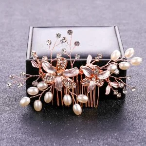 Broche peigne cheveux mariage doré rose