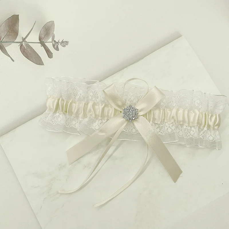 Jarretière mariage en dentelle élastique avec noeud