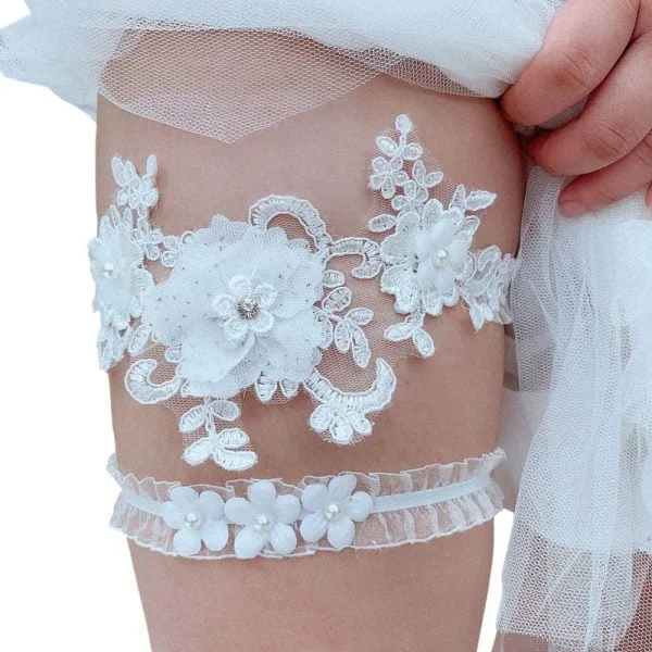 Jarretière De Mariée En Dentelle Extensible Avec Nœud - Accessoire élégant Pour Robe De Mariage, Fête, Soirée